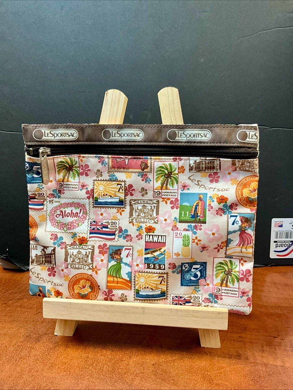 Lesportsac Brown-Trim Hawaiian Stamp Print Pouch